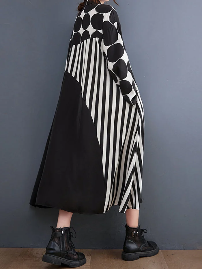 Fashion Polka Dot Shirt Colorblock Dress