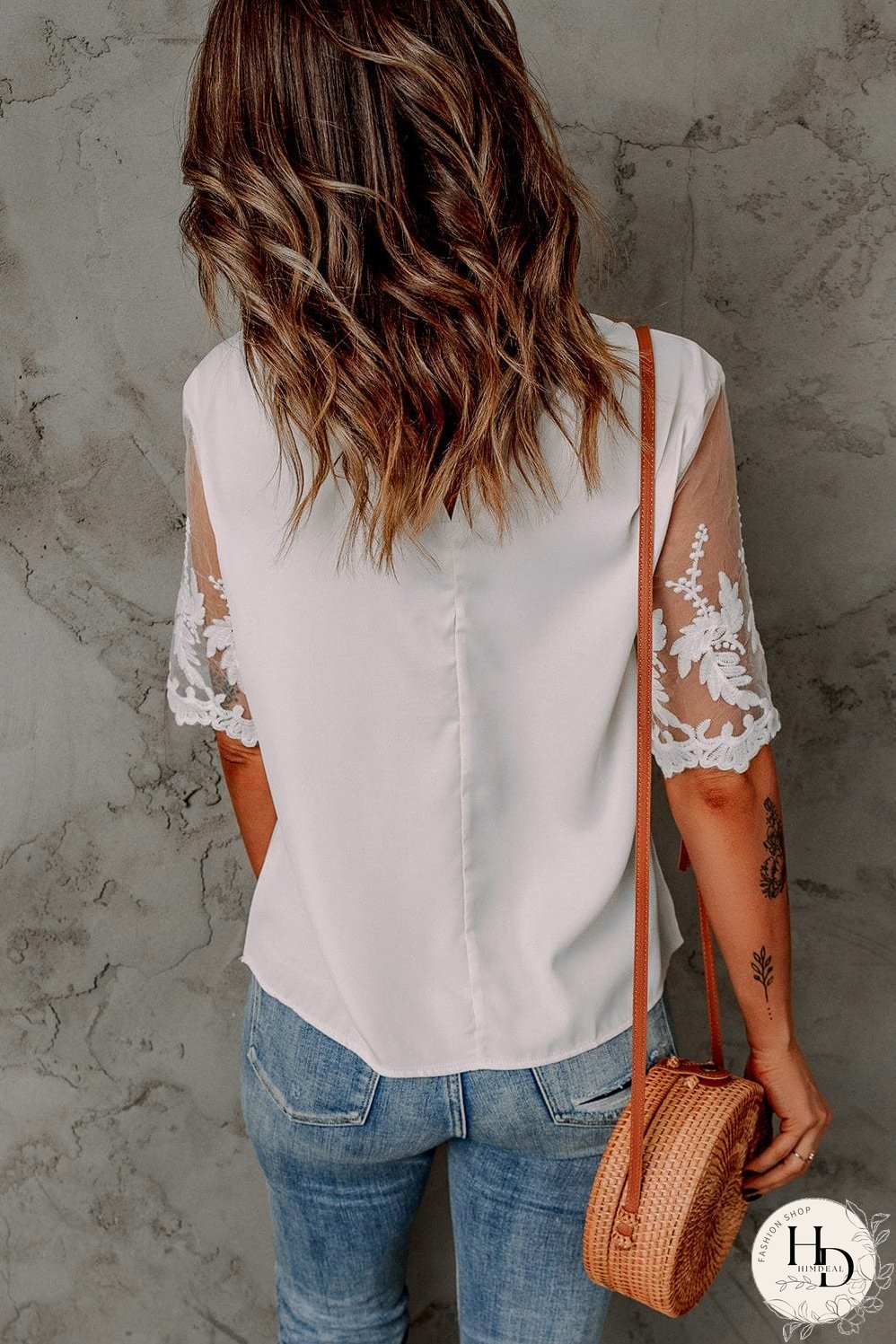 Sheer Floral Lace Short Sleeve Black Top