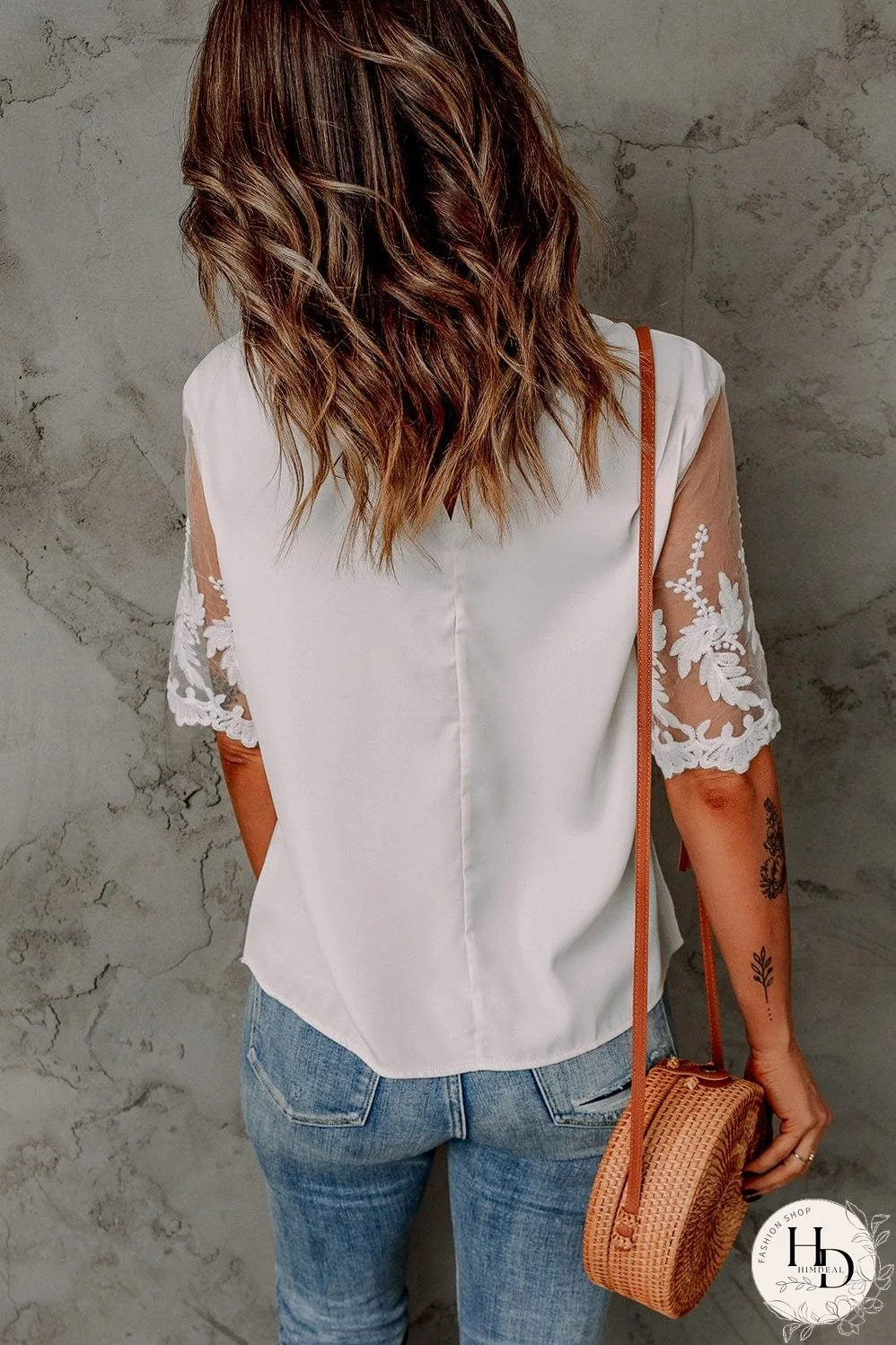 Sheer Floral Lace Short Sleeve Black Top