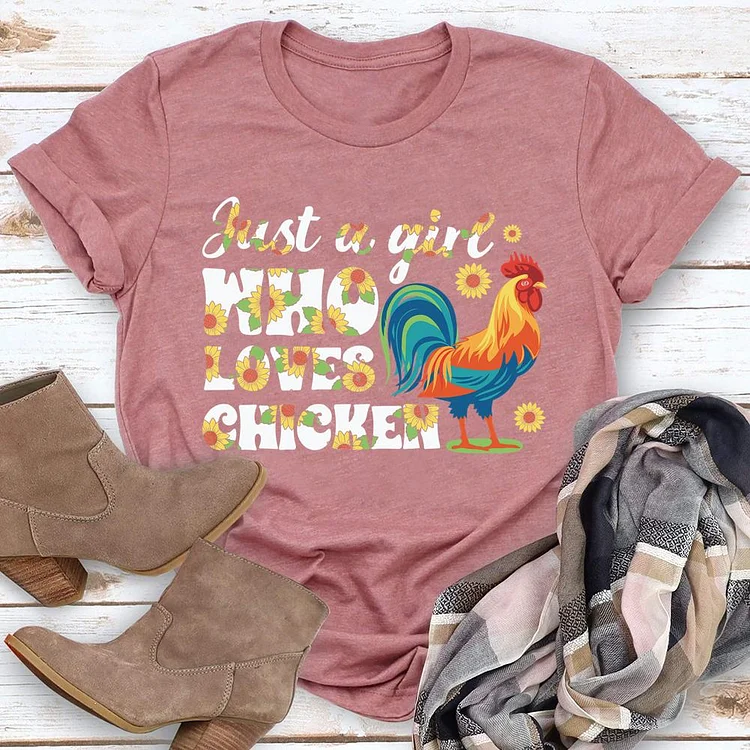 Just a Girl Who Love Chicken Round Neck T-shirt-0018858