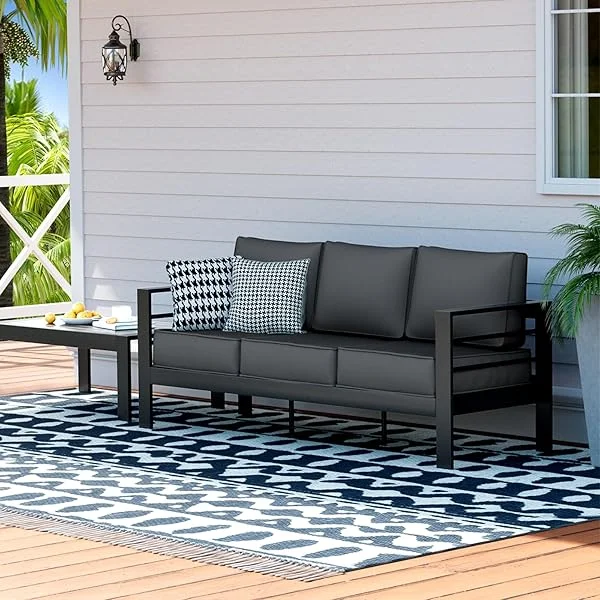 Aluminum Patio Furniture 3 Seats Outdoor Couch Sofa with 5" Thick Cushion and Waterproof Cover 3 Seats Sofa