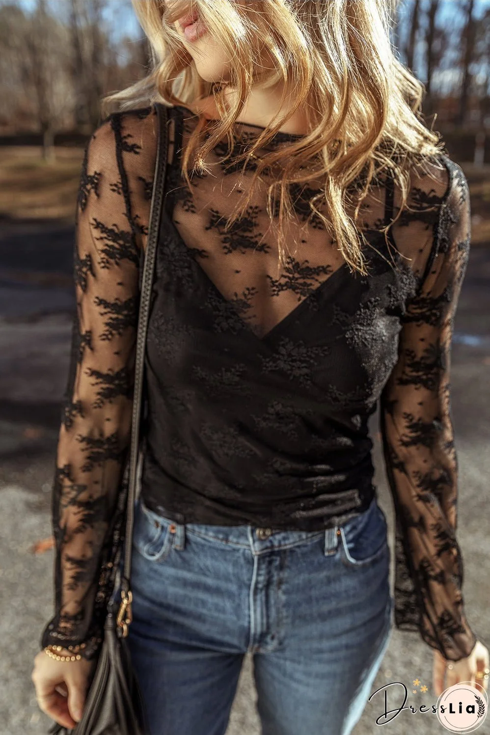 Lace Crochet Splicing Slim Fit Blouse