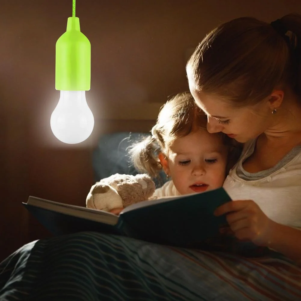 LED Hanging Light Bulb Battery Powered Colorful Pull Cord Bulbs (Green)