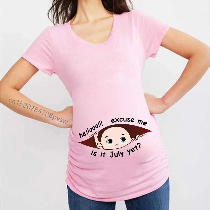 Funny Hellooo Excuse Me is it January-December Women Pregnant T Shirt Female Maternity Pregnancy Announcement New Mom Clothes