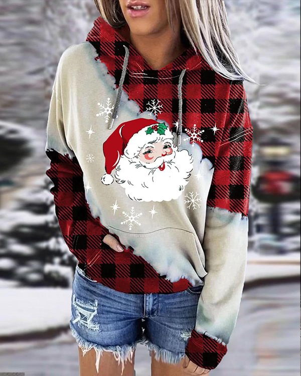 Women's Plaid Santa Claus Loose Hoodie