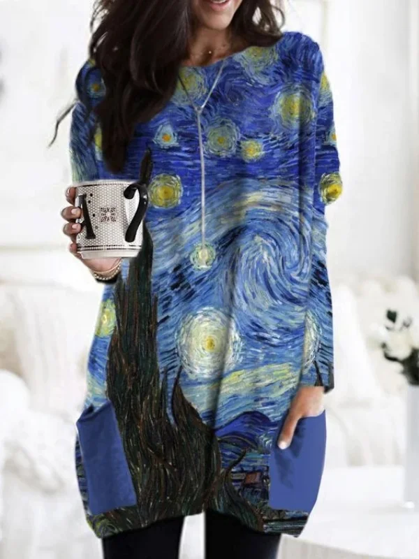 Women's Van Gogh Starry Night Print Tee Shirt