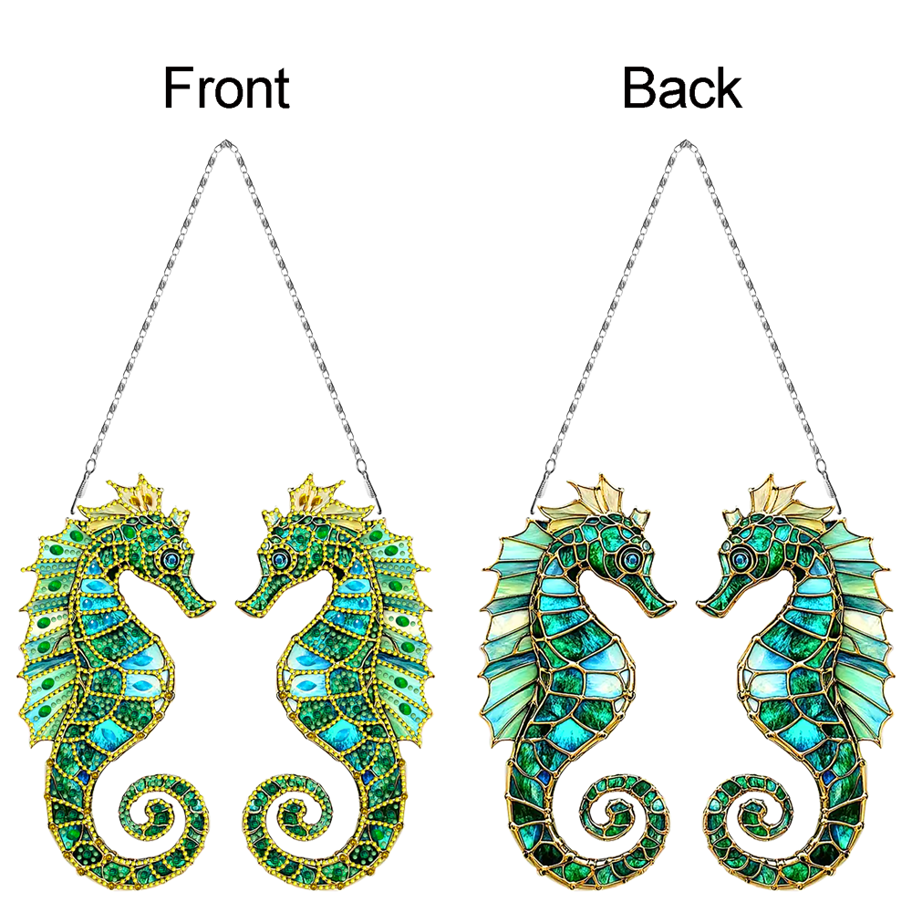 2D Flat Seahorse DIY Diamond Art Pendant Window Hanging Art for Home Wall Decor