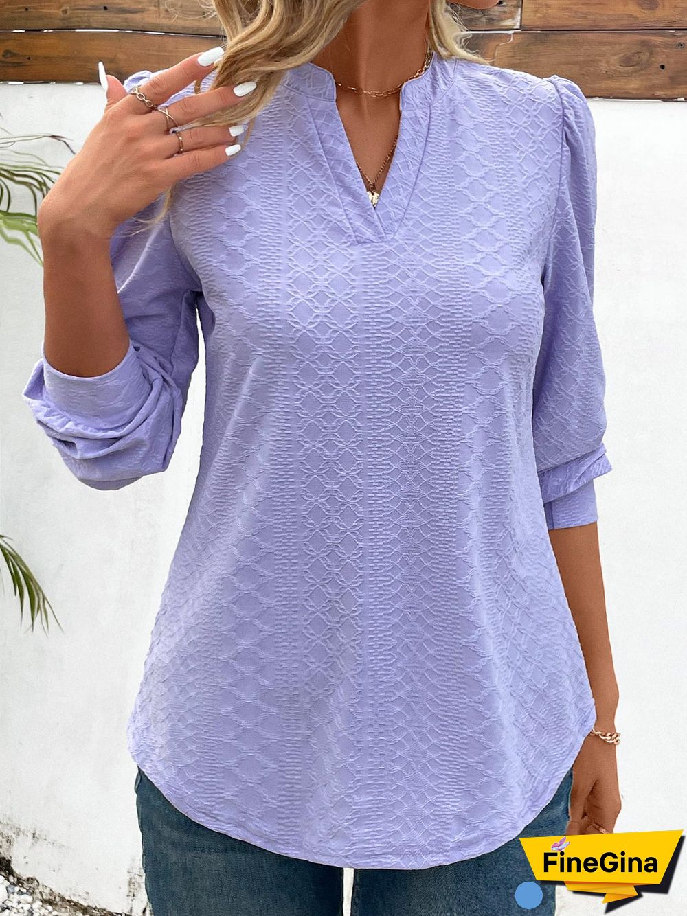 Women's Long Sleeve V-neck Solid Color Top