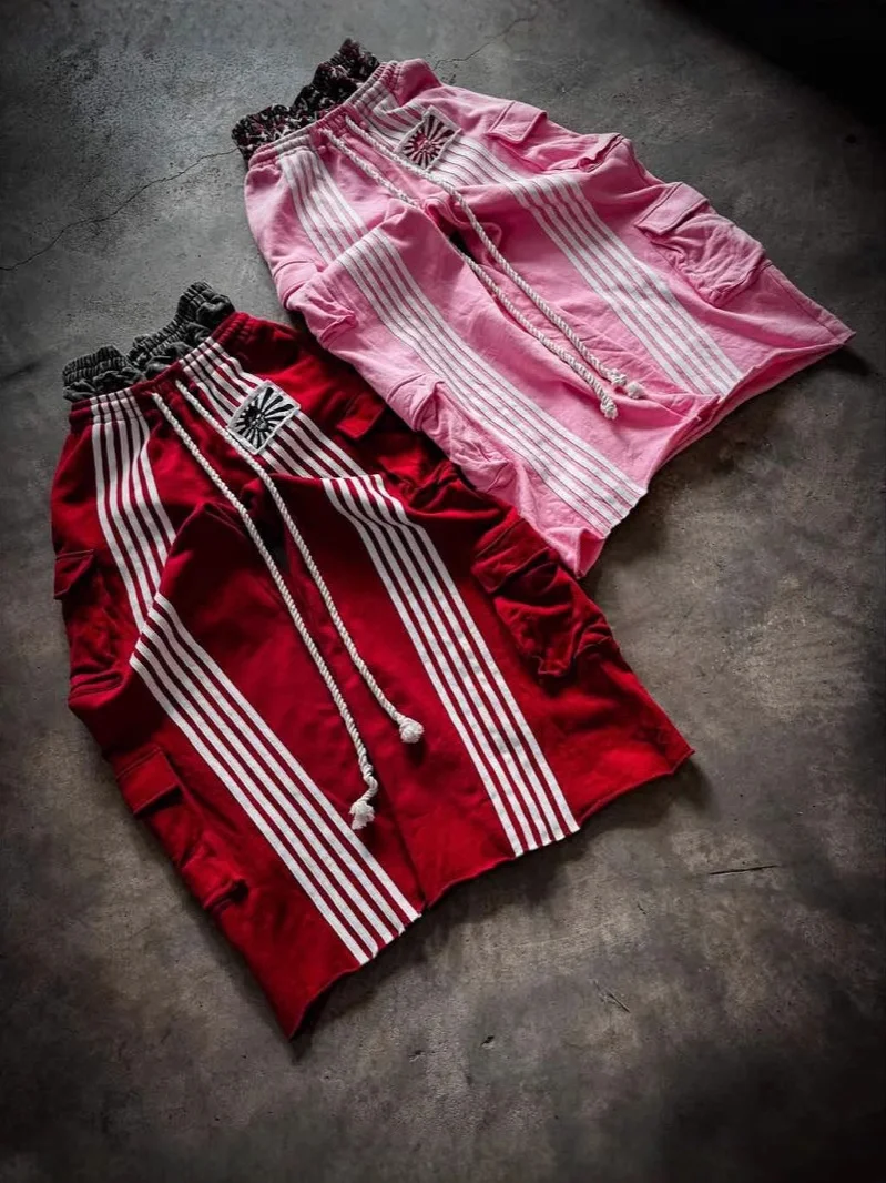 Athvotar Athvotar High Street Workwear Double Waist Head Trousers Leaf Camouflage Heavy Industry Striped Broad Leg Trousers