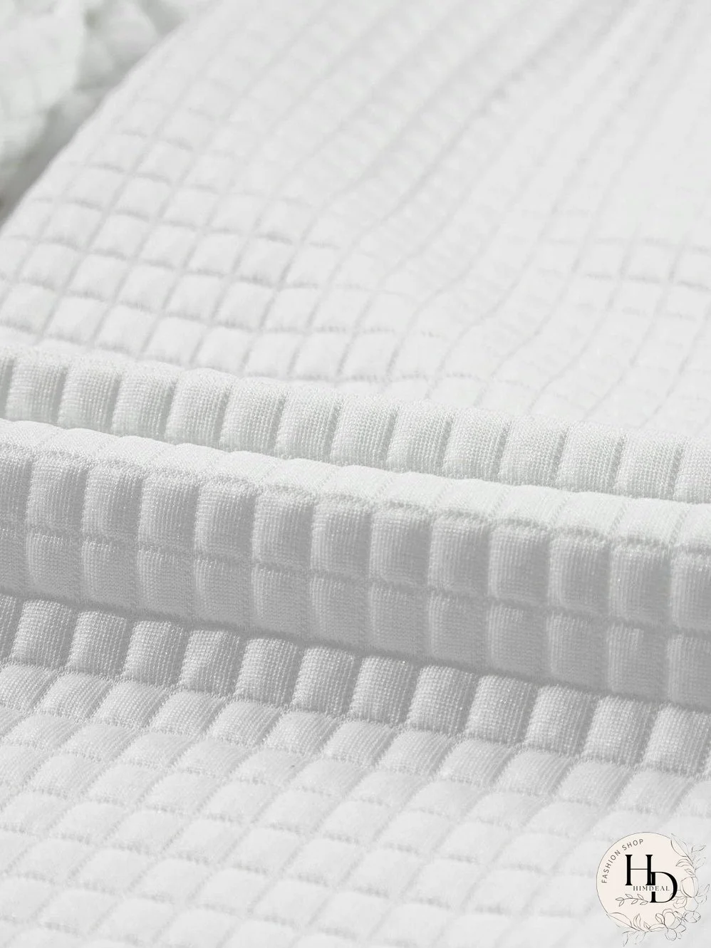 Chic White Textured Lattice Crop Top and Jogger Pants Ensemble