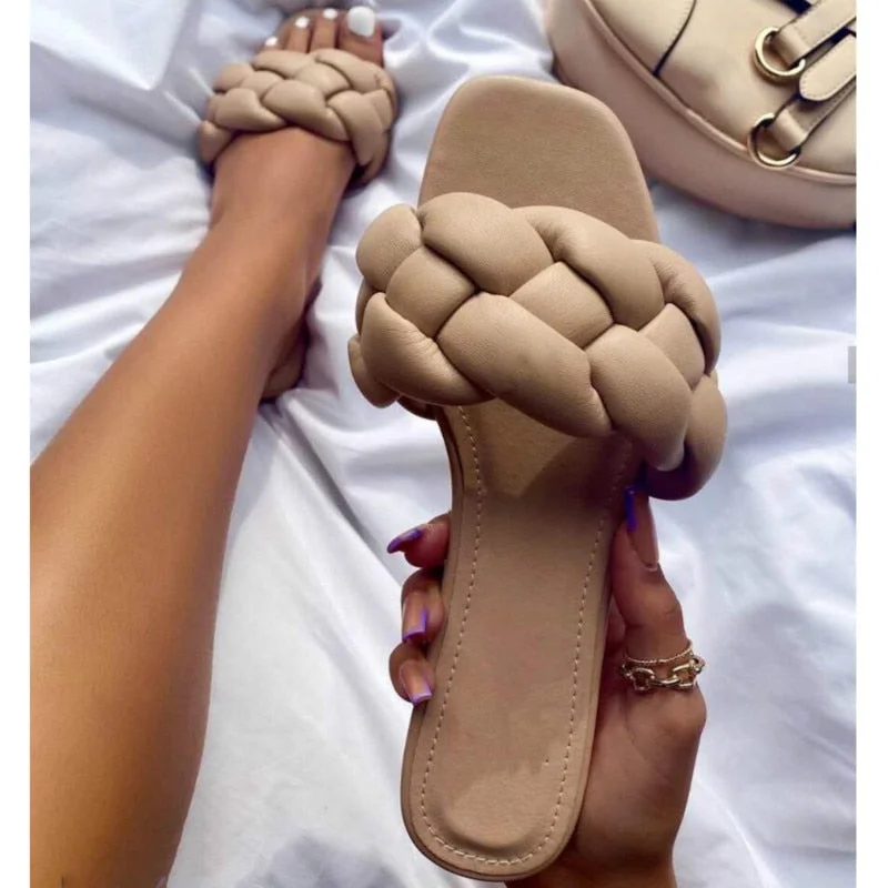 Vstacam  Fashion Square Toe Flat Women Slippers Open Toe Casual Summer Shoes Woman Slip on Ladies Slides Big Size 41 Beach  Flip Flops