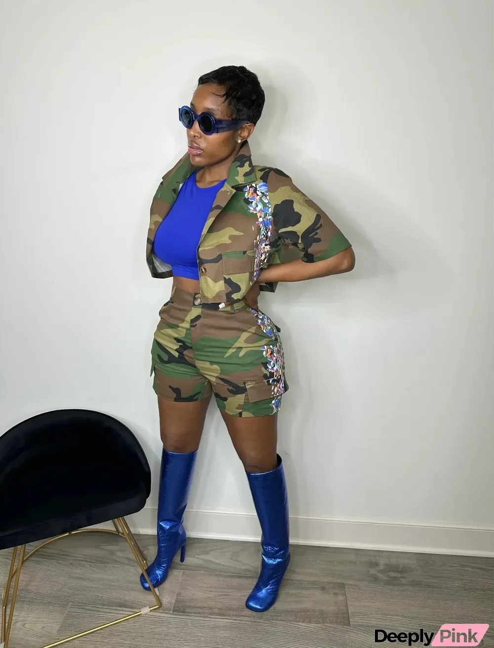 Fashion Camouflage Print Two Piece Short Set