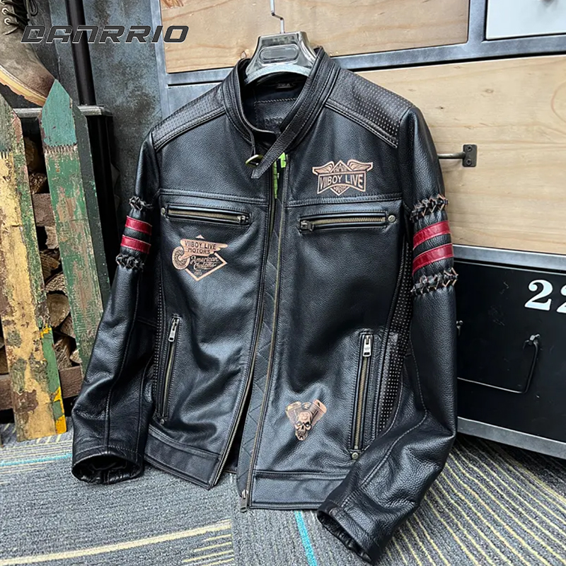 J2007 Men's Casual Cowhide Motorcycle Leather Jacket DANRRIO.COM DANRRIO