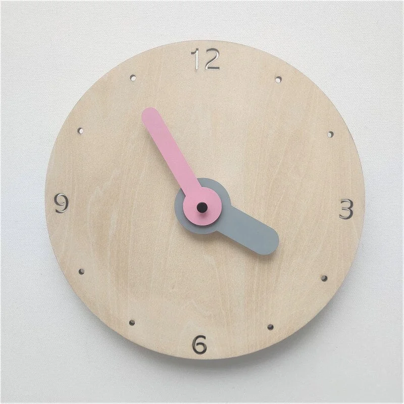 INS Nordic Minimalist Wood Wall Clock Baby Kids Room Decorations Figurines Wooden Mute Clocks Living Room Wall Decor Photo Props