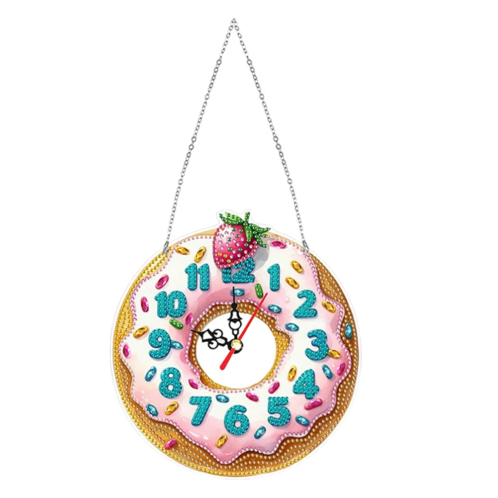 2Pcs Dessert DIY Diamond Painting Ornament with Clock Function Home Decor Art