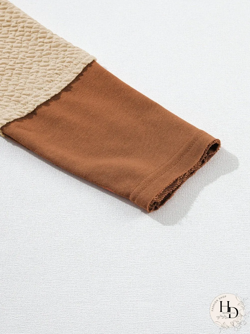 Chestnut Patchwork Colorblock Hoodie with Contrast Sleeves