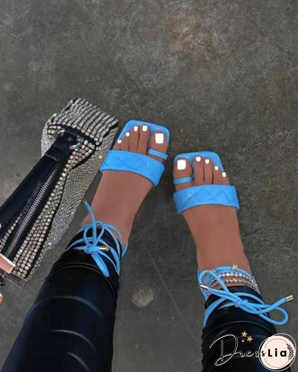 Solid Toe Post Square-toe Flat Sandals