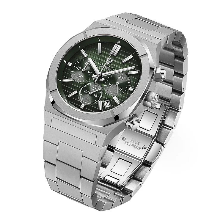 Cadisen Design Quartz Watch Automatic Date Sport Chronograph Waterproof Stainless steel