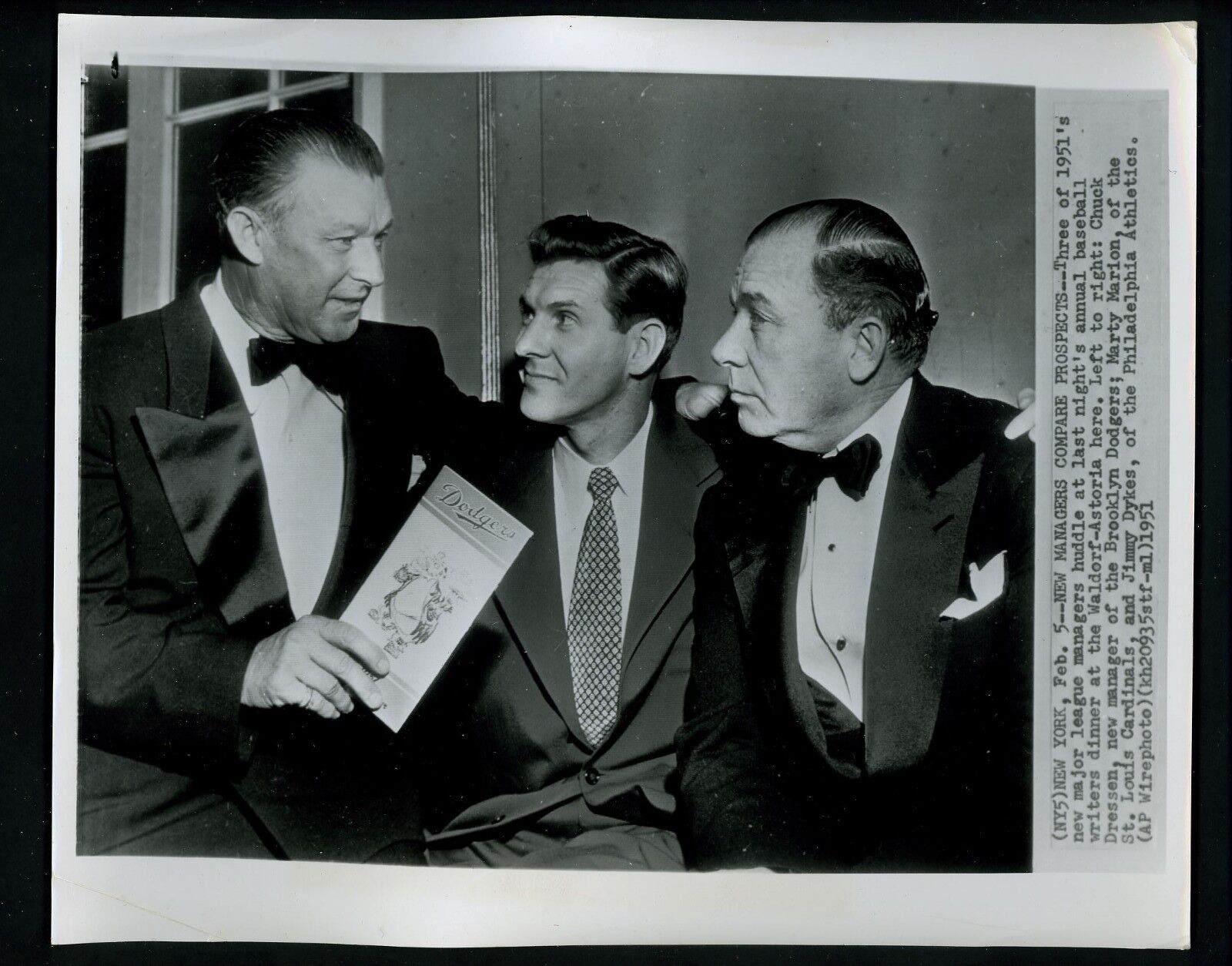 New Managers 1951 Chuck Dressen Marty Marion Dykes Wire Photo Poster painting Brooklyn Dodgers