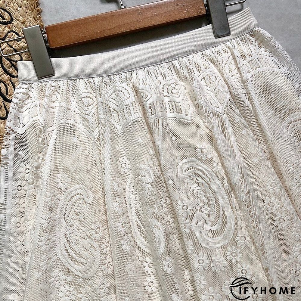 Women's Swing Midi Organza Black Beige Skirts Summer Lace Ruffle Lined Basic Streetwear Date Weekend One-Size | IFYHOME