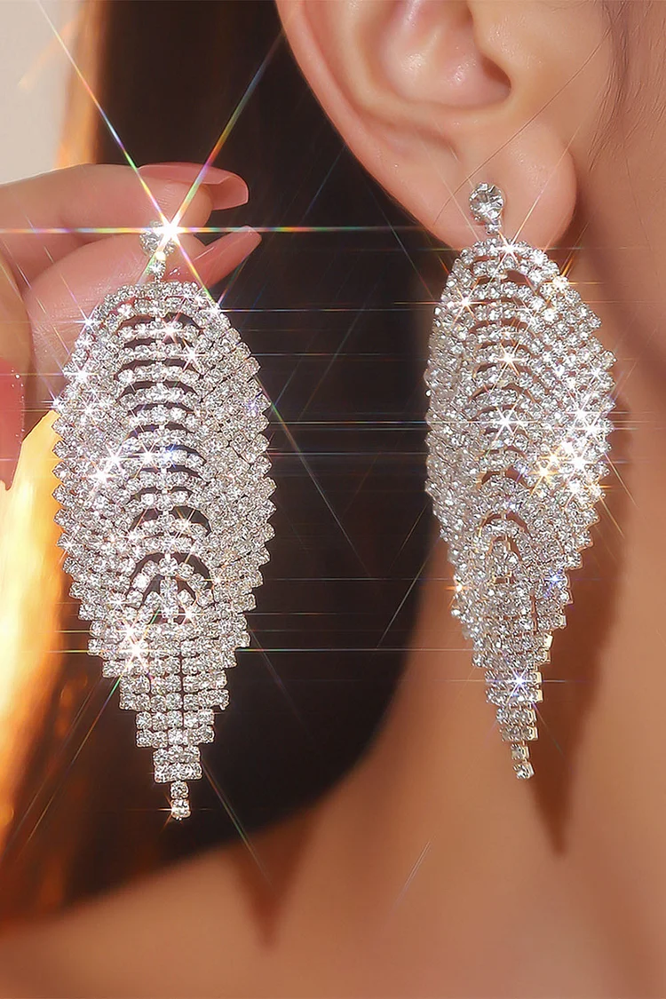 Party Silver Shiny Rhinestone Dangle Earrings 2024 - Xpluswear