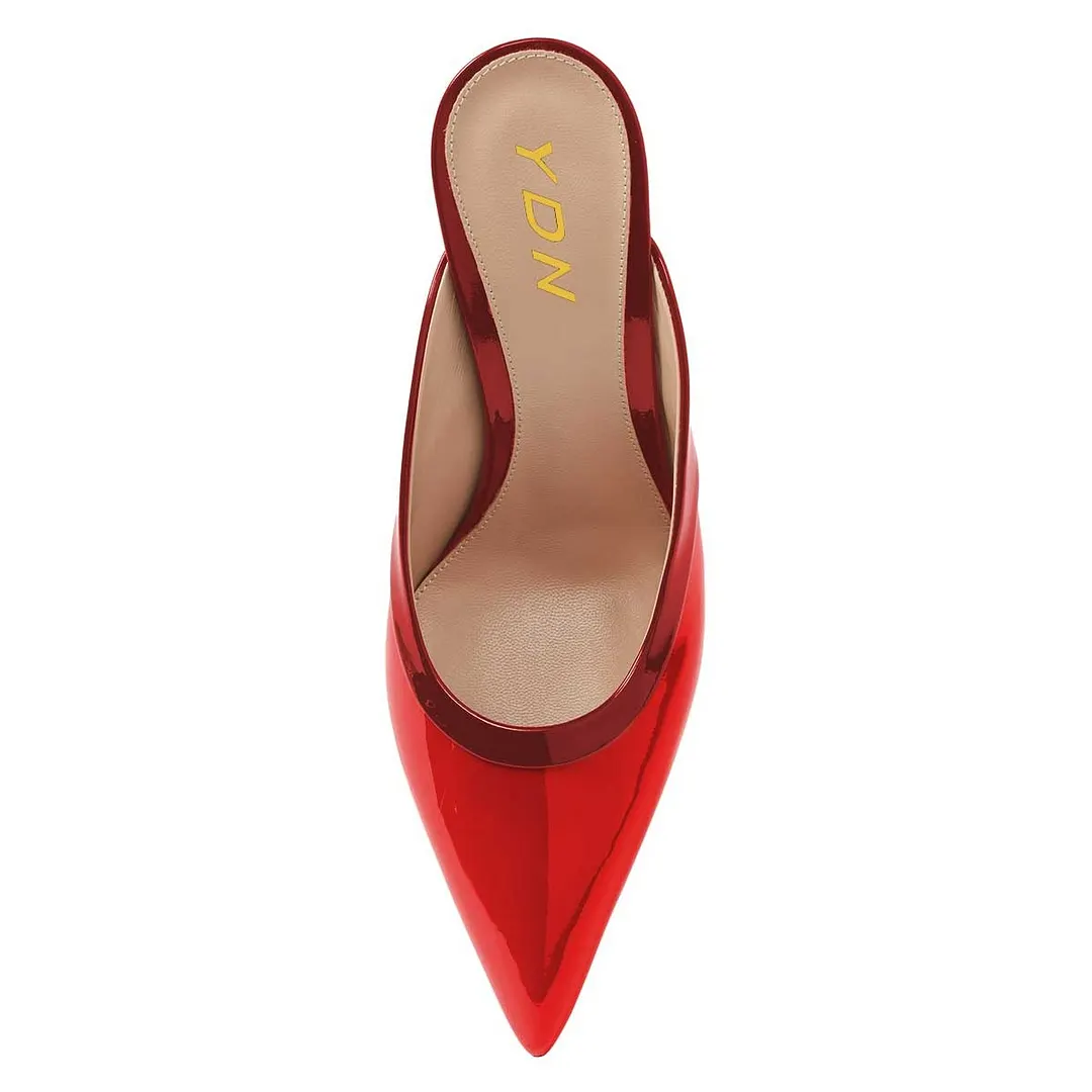 Red Patent Slip-On Pointed Toe Stiletto Heel Mules for Women