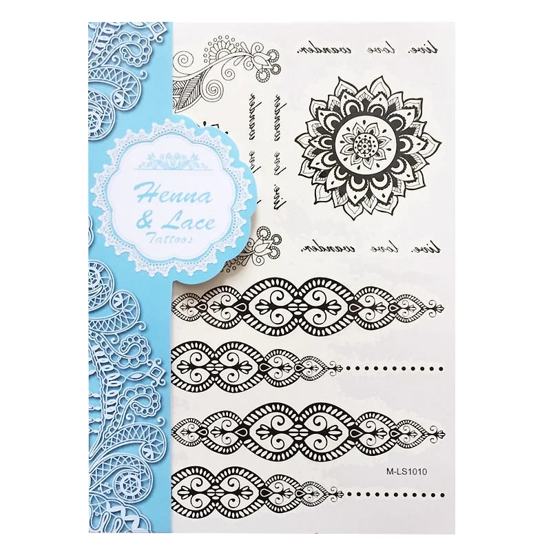 Pretty Temporary Black Henna Tattoos Waterproof Women Body Tattoo Stickers