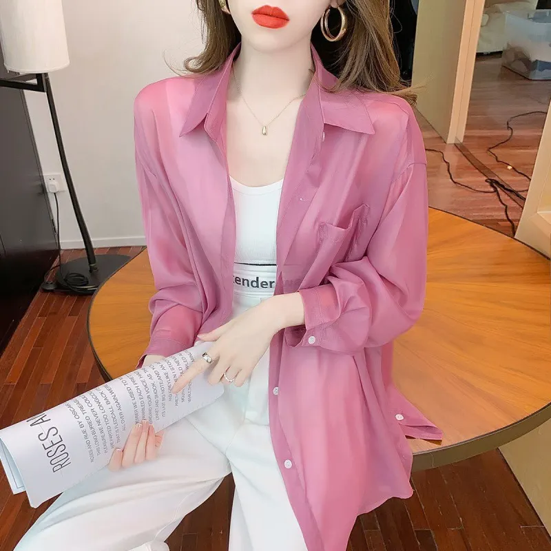 Uveng Uveng Thin Shirt Women's Spring And Autumn 2025 New Long-Sleeved Blouse Ice Silk Sunscreen Chiffon Shirt Jacket