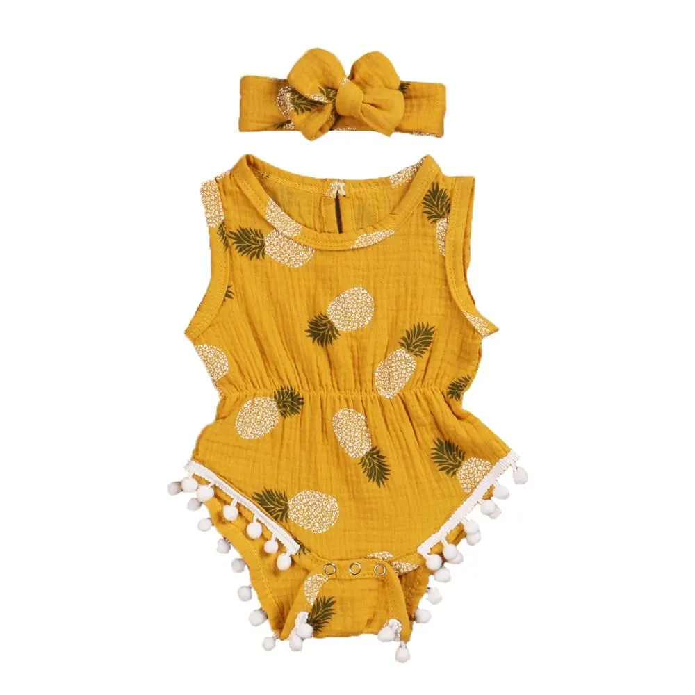 2020 Baby Summer Clothing 2Pcs Newborn Kid Baby Girl 100% Cotton Clothes Ruffle Romper Jumpsuit Headband Outfit