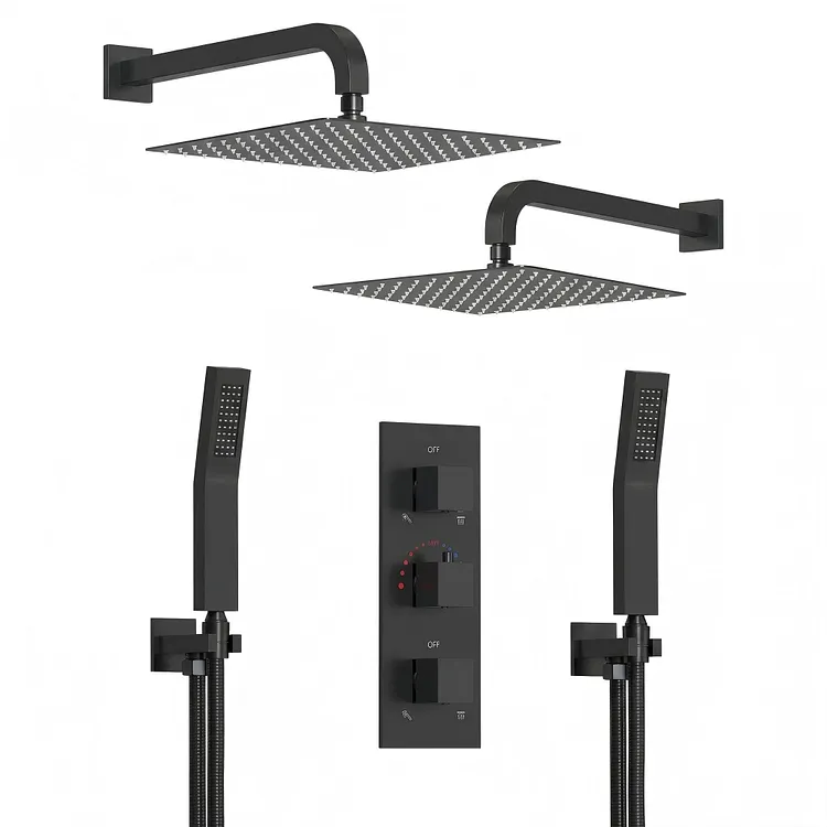 EVERSTEIN 12 Inch Dual Rain Shower System with Dual Handheld Showers Matte Black