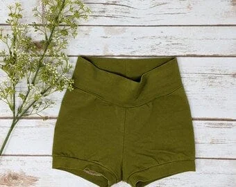 Pornhint Olive Green Grow With Me Shorties - Bike Shorts - Baby Pants - Baby Leggings - Toddler Clothes - Children's Clothes - Baby Clothes Shorts