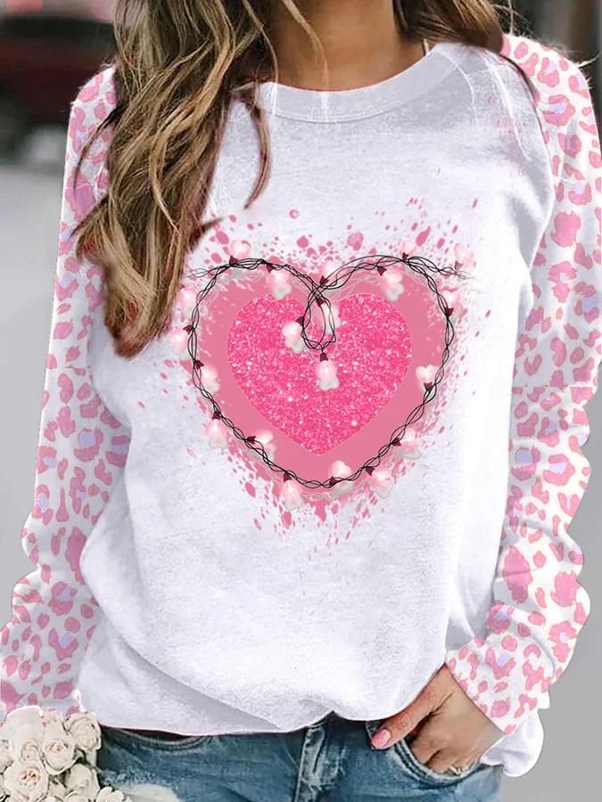Valentine's Day Pink Heart Casual Sweatshirt socialshop