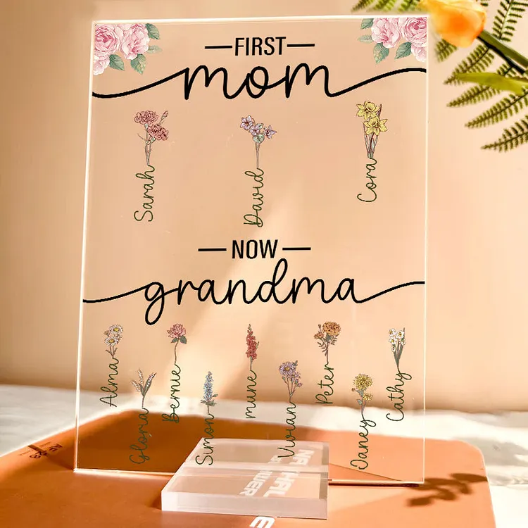 Personalized Grandma Mom Snowman Christmas Acrylic Plaque - Up to 10 Kids - Christmas Gift For Grandma/Mom - Merry Christmas