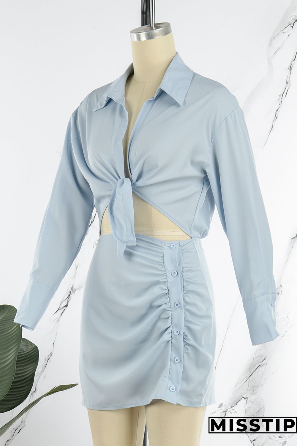 Black Casual Solid Patchwork Turndown Collar Shirt Dress Dresses