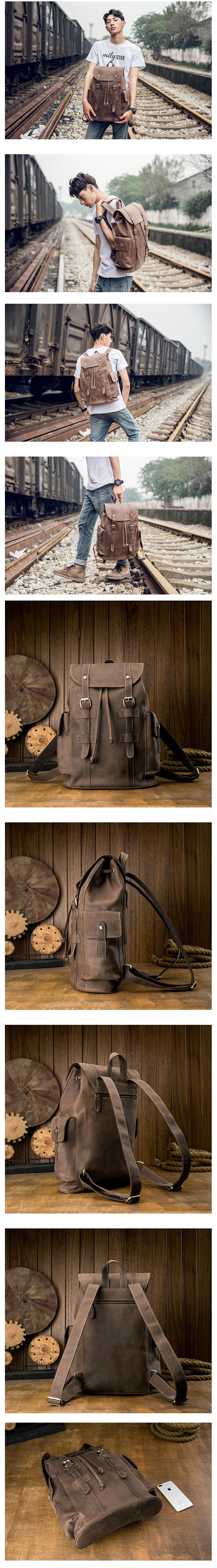 Outdoor Model Show of Woosir Mens Leather Backpack