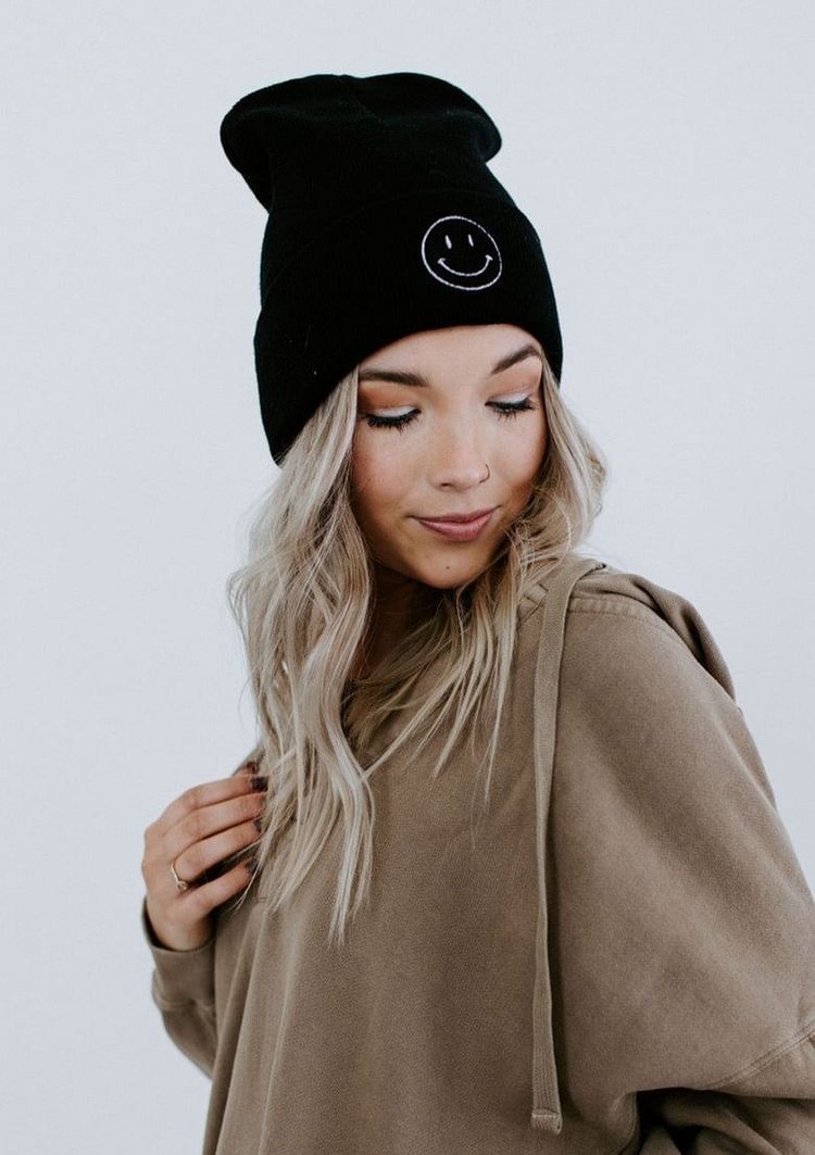 Smiley Embroidered Beanie