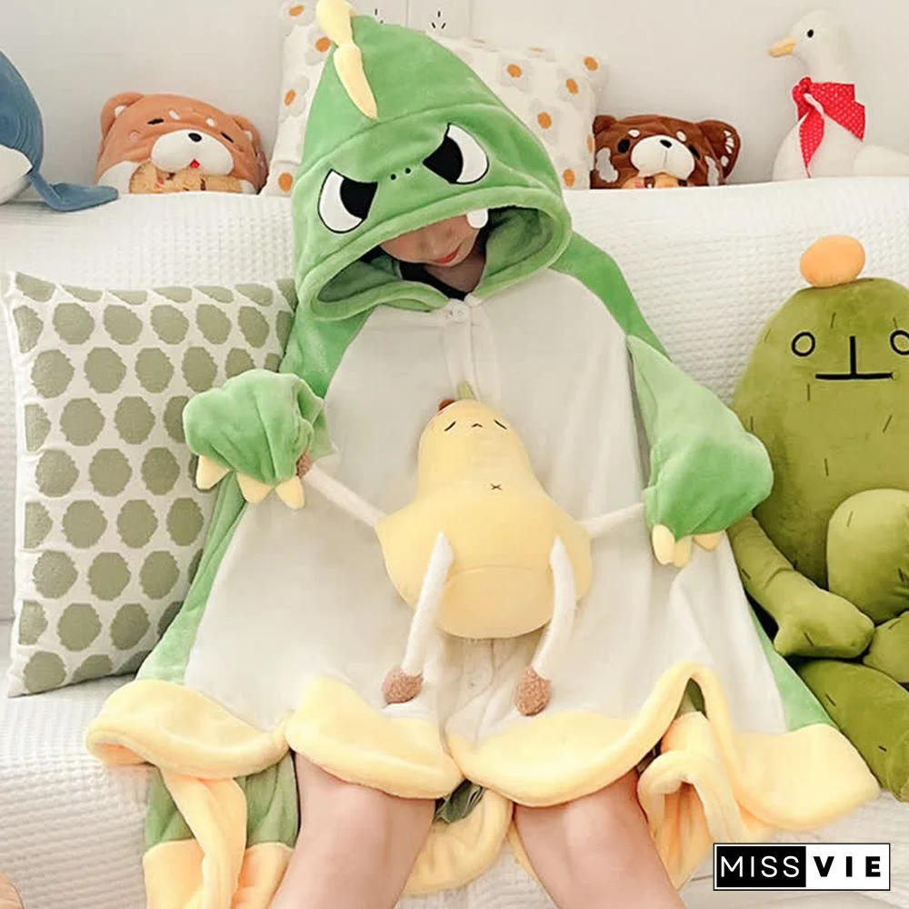 Pre-Order Cartoon Dinosaur Wearable Hooded Blanket Neck Pillow Two Pieces