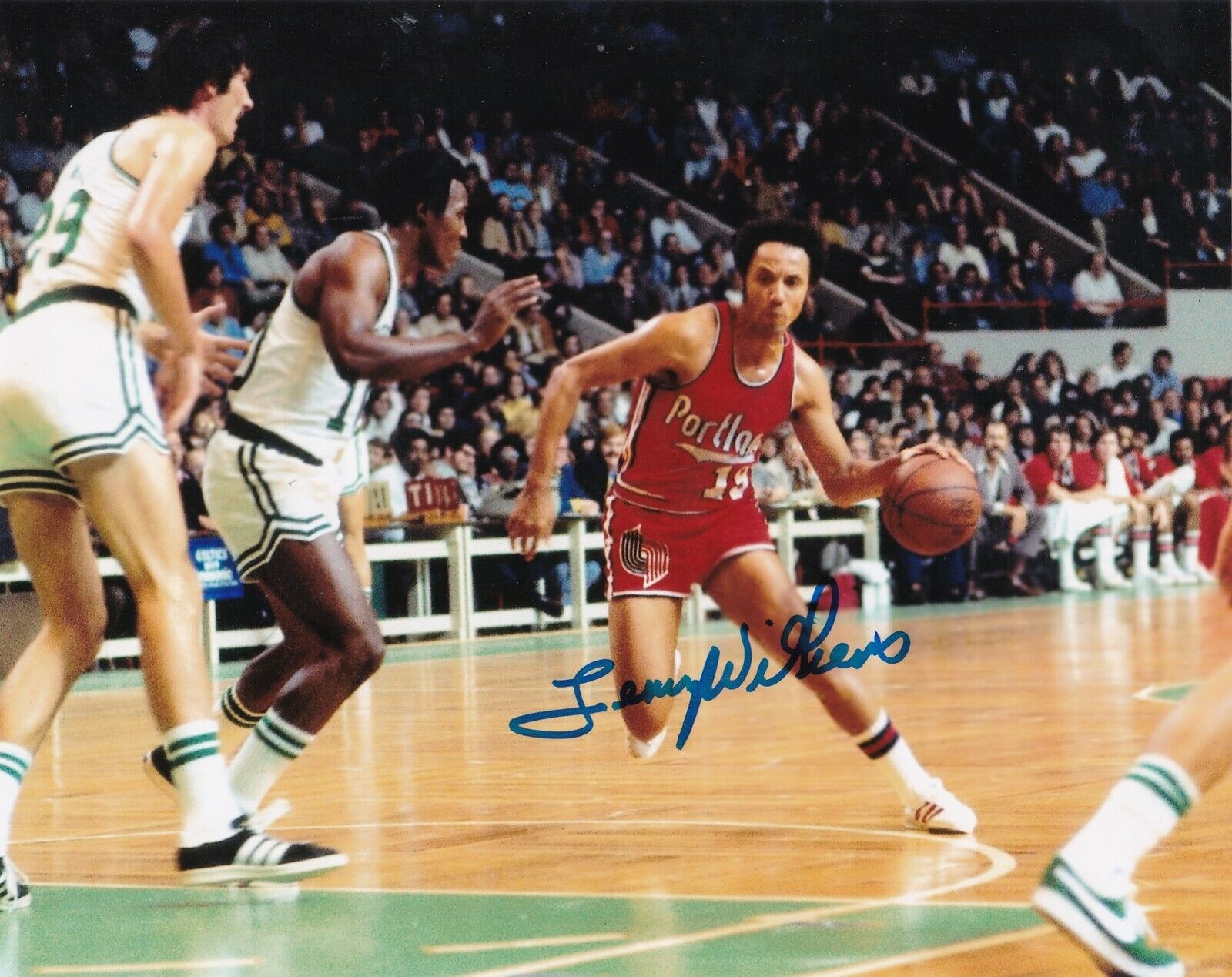 LENNY WILKENS PORTLAND TRAIL BLAZERS ACTION SIGNED 8x10