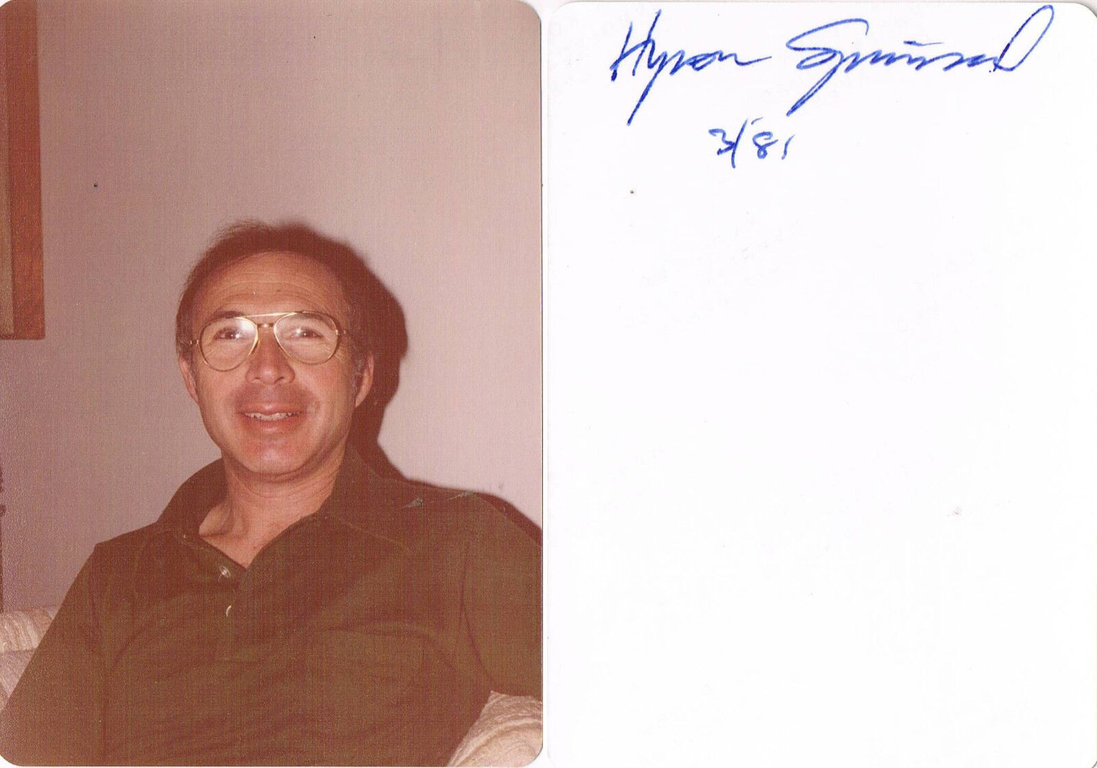 Hyron Spinrad 1934-2015 genuine autograph verso signed 3.5x5