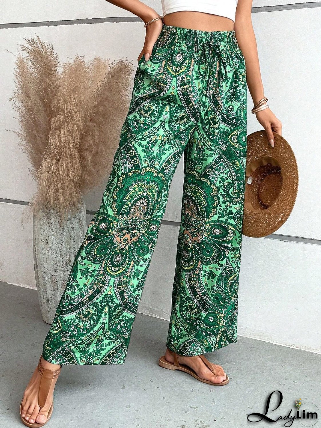 Printed wide-leg trousers