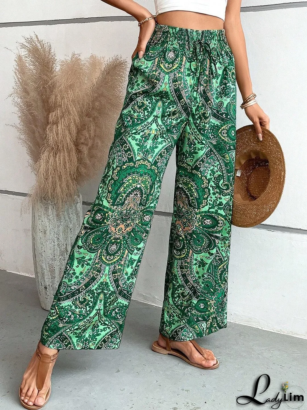 Printed wide-leg trousers