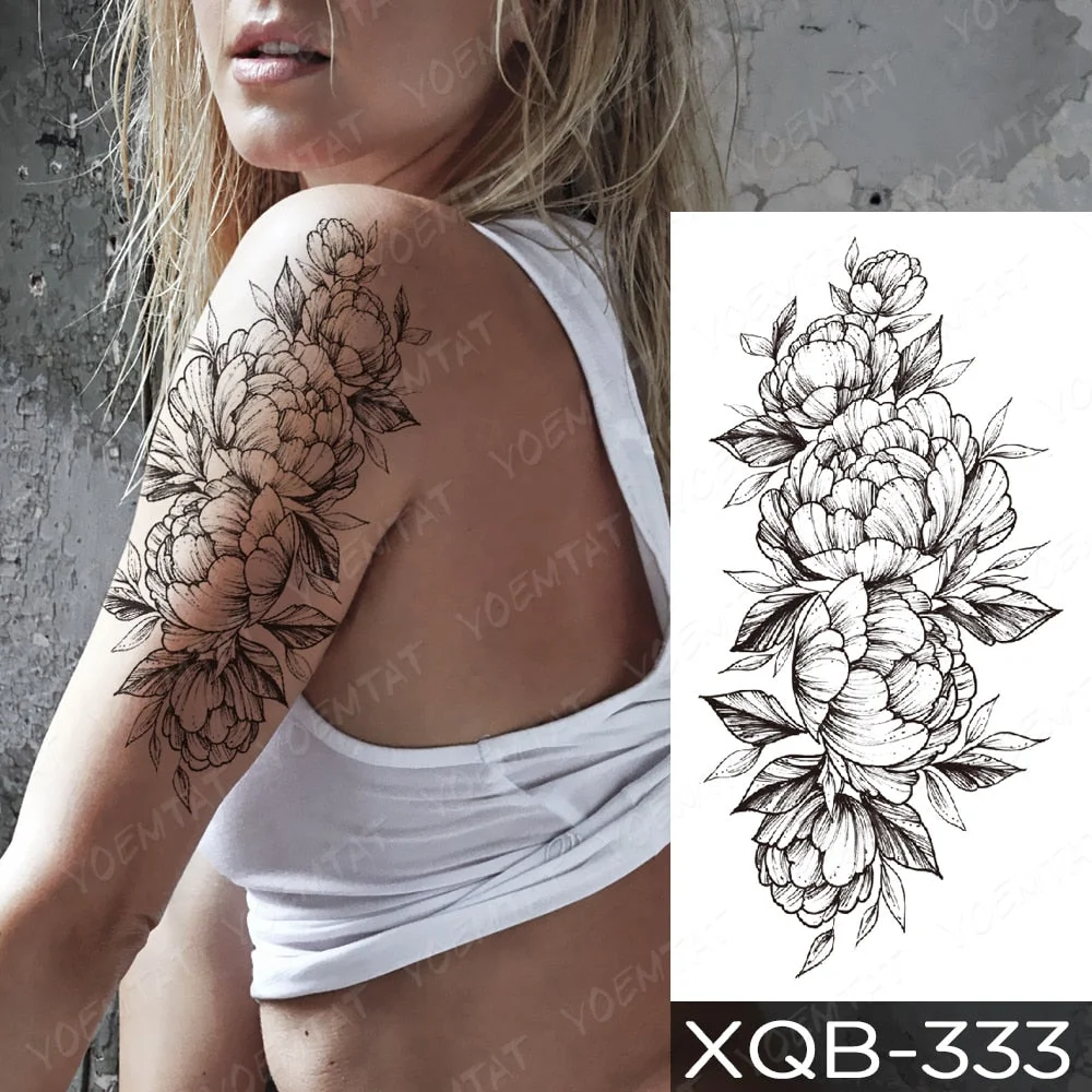 Waterproof Temporary Tattoo Sticker Orchid Flower Tattoos Peony Lotus Lines Painted Rose Body Art Arm Fake Sleeve Tatoo Women