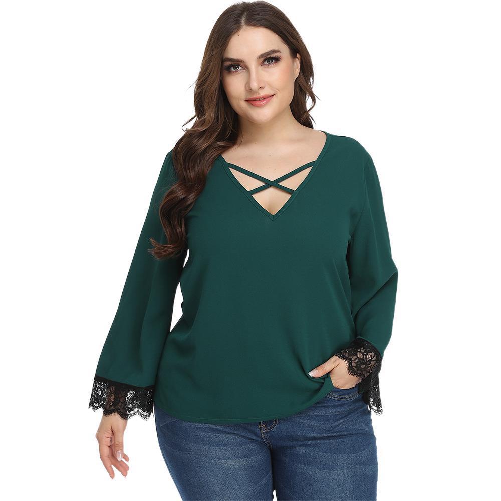  thdmladies Solid V-Neck long sleeve T-shirt thedmladies