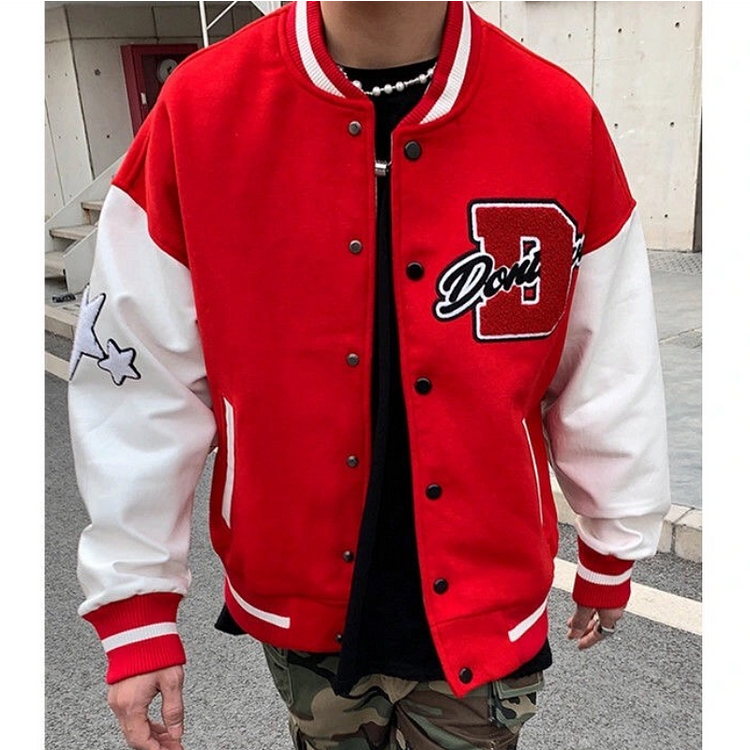 Stars Letters Embroidery Vintage Hiphop Baseball Varsity Jacket for Men at Hiphopee