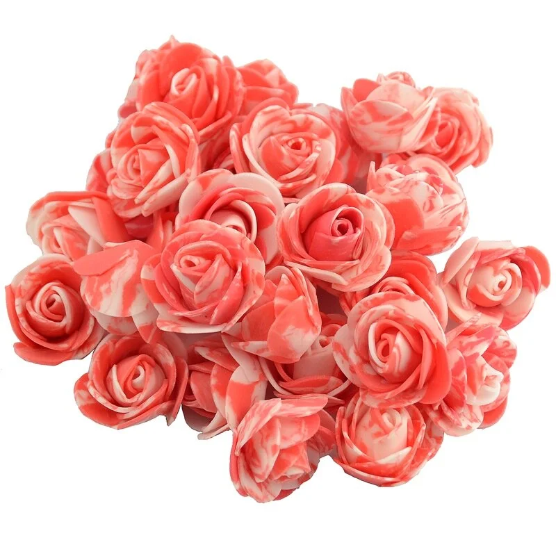 50pcs 3cm Mini PE Foam Artificial Marbling Rose Flower Head For DIY Wedding Home Decor Flower Wall Accessories Fake Flowers