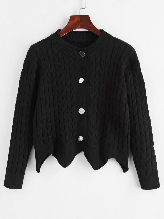 Cable Knit Button Up Angled Hem Cardigan