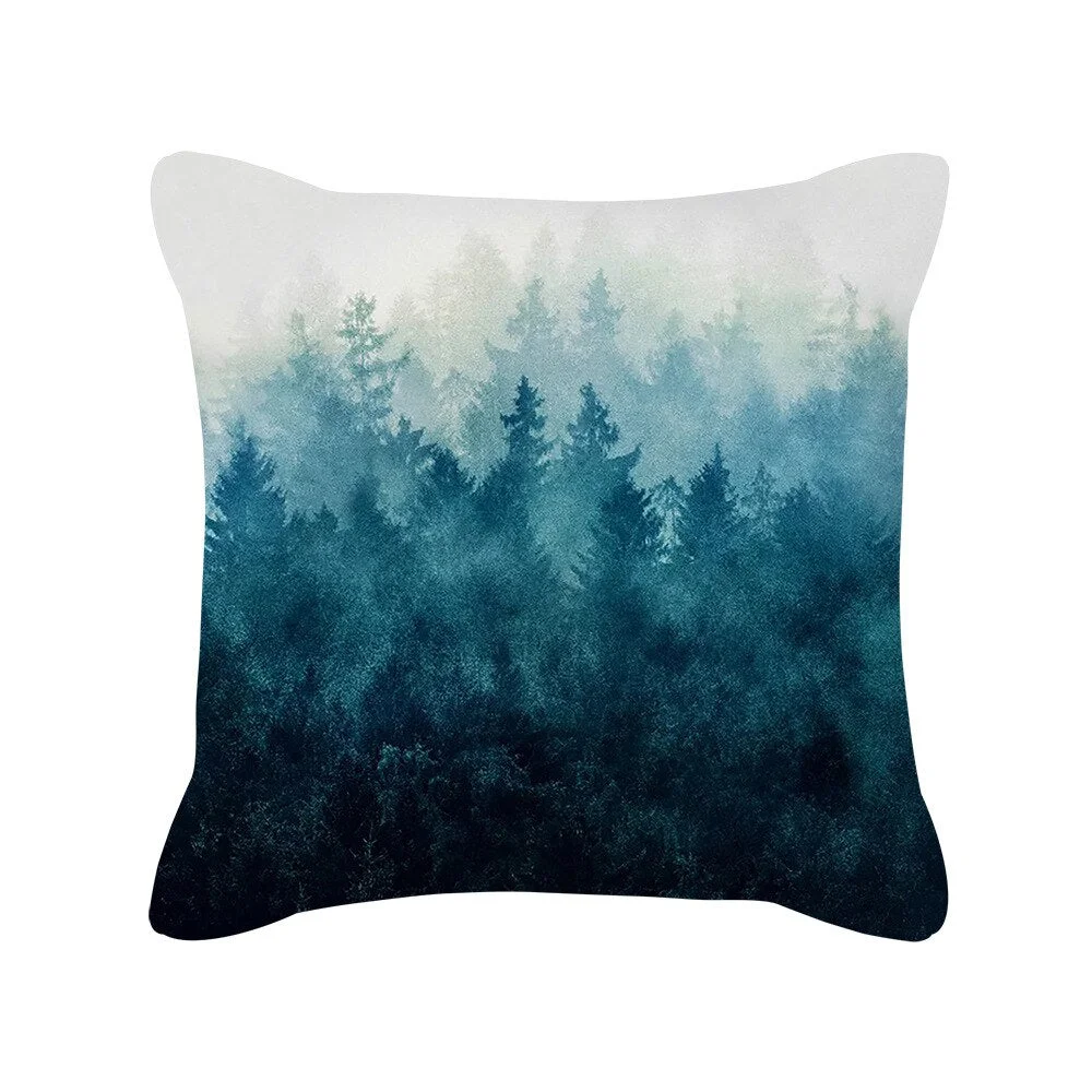 Teal Blue Cushion Cover Leaves Geometric Heart Pillow Cover Sofa Home Decor Throw Pillows Car Decorative Pillow Case Accessories