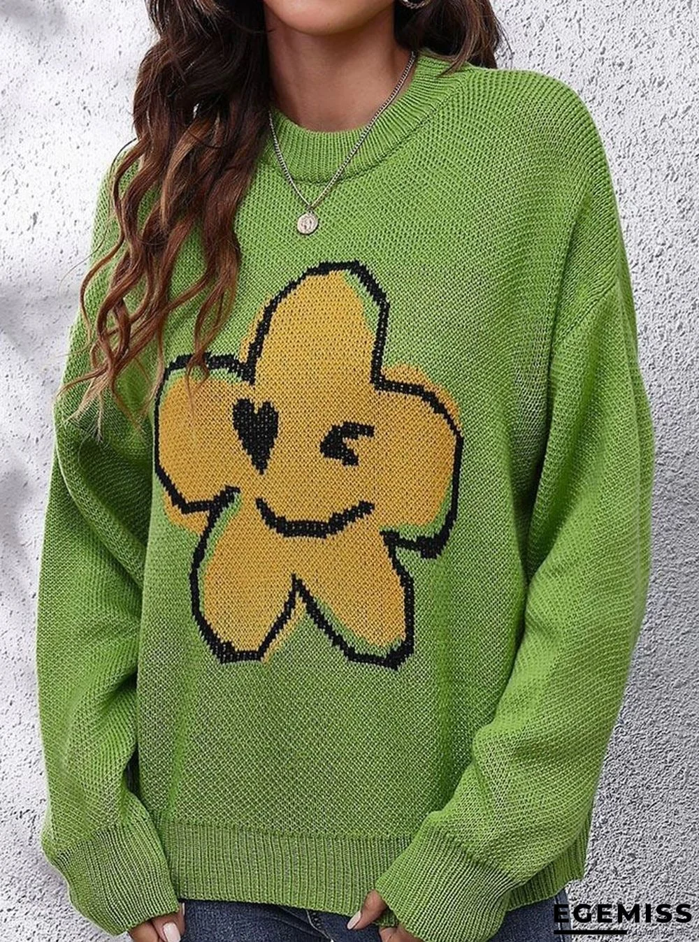 Fashion Flower Pattern Color Matching Long-sleeved Casual Pullover | EGEMISS