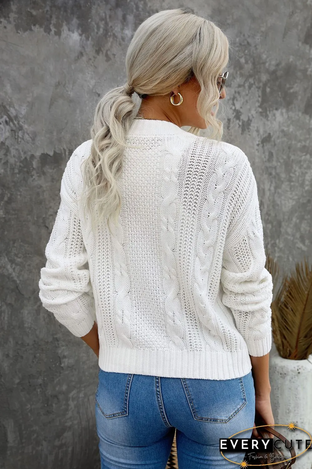 White Buttons Weave Knit Cardigan
