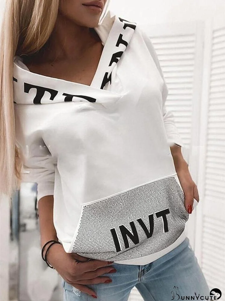 Women's Hoodies Loose Letter Print V-Neck Long Sleeve Hoodies